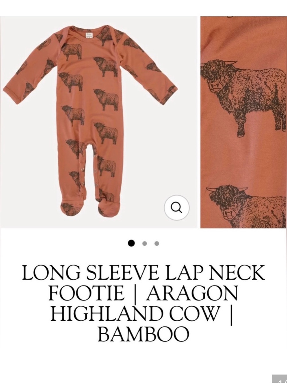 kate quinn Rust Footie with Highland Cow Print